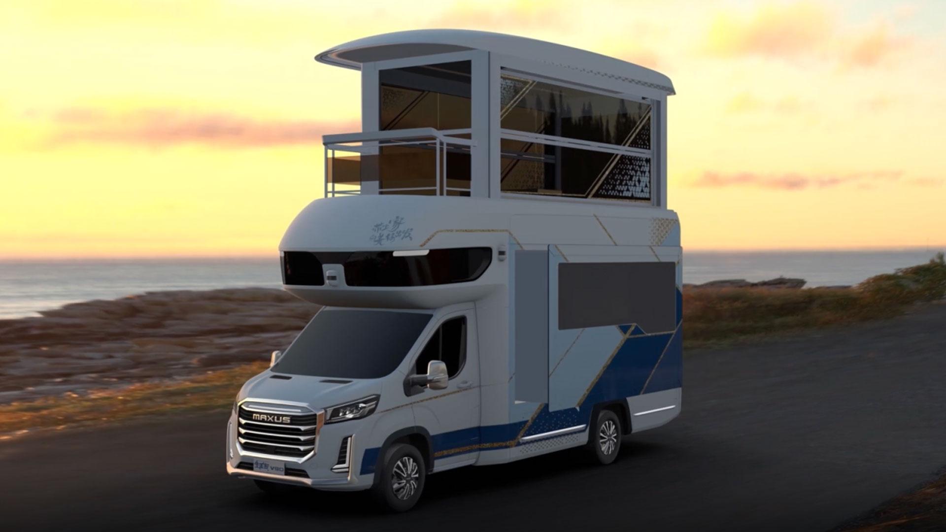 Maxus V90 Villa Edition; camper met bovenverdieping en balkon